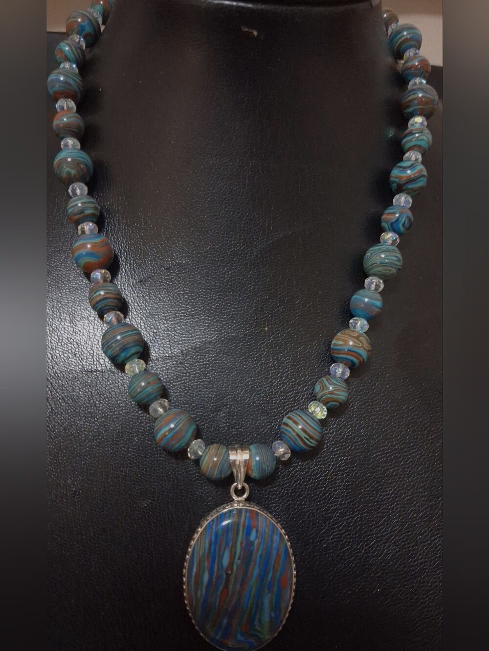 Southwestern Sterling Silver & Rainbow Calsilica Statement Necklace & Pendant"